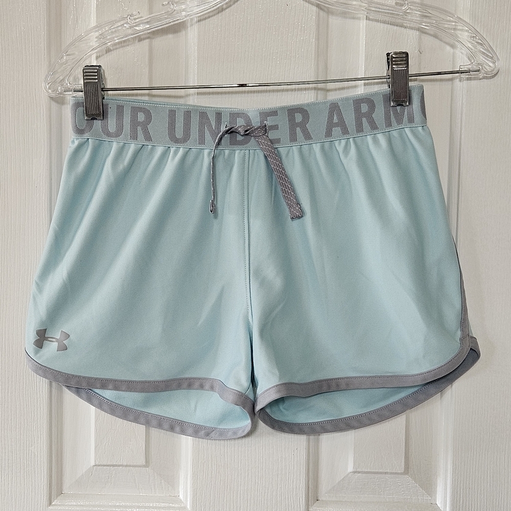 Under Armour Kids Light Blue Shorts with Gray Trim Size Youth Large